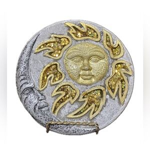 Sun & Moon Decorative Plaque In Gold and Silver (Gold Display Easel Included)